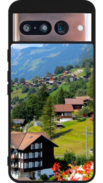 Coque Google Pixel 8 - Silicone rigide noir Fête Nationale Suisse Paysage