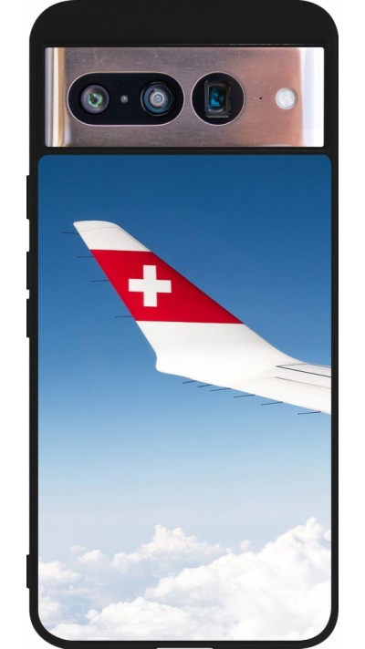 Coque Google Pixel 8 - Silicone rigide noir Fête Nationale Suisse Sky Swiss Flag