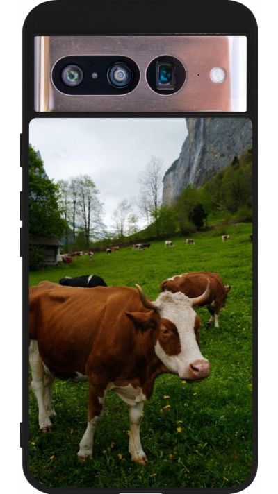 Coque Google Pixel 8 - Silicone rigide noir Fête Nationale Suisse Vaches
