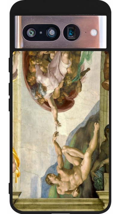 Coque Google Pixel 8 - Silicone rigide noir Tableau art - La Création d’Adam - Michel-Ange