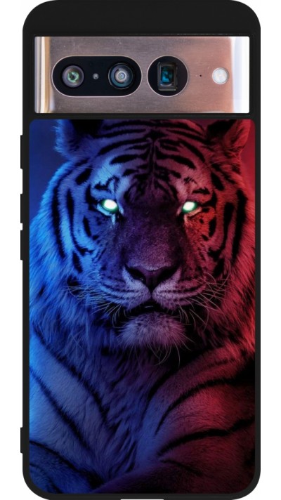 Coque Google Pixel 8 - Silicone rigide noir Tiger Blue Red