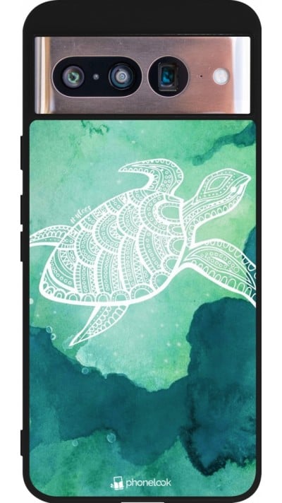 Coque Google Pixel 8 - Silicone rigide noir Turtle Aztec Watercolor