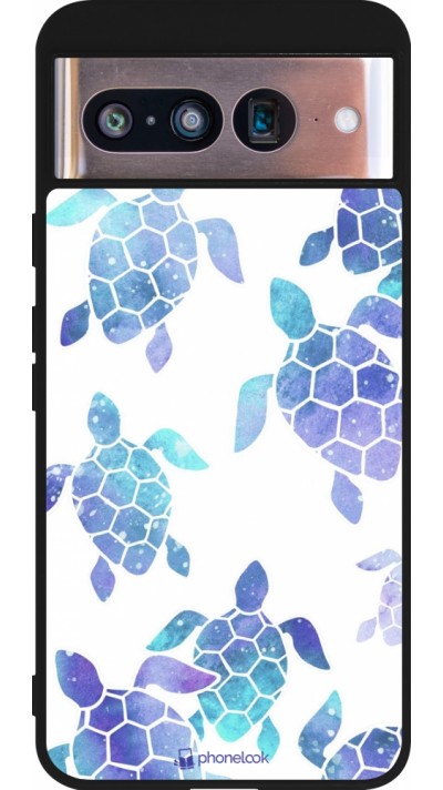 Coque Google Pixel 8 - Silicone rigide noir Turtles pattern watercolor