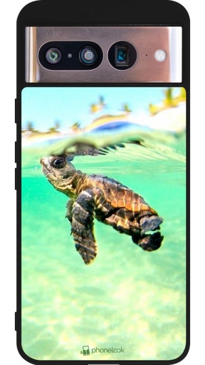 Coque Google Pixel 8 - Silicone rigide noir Turtle Underwater