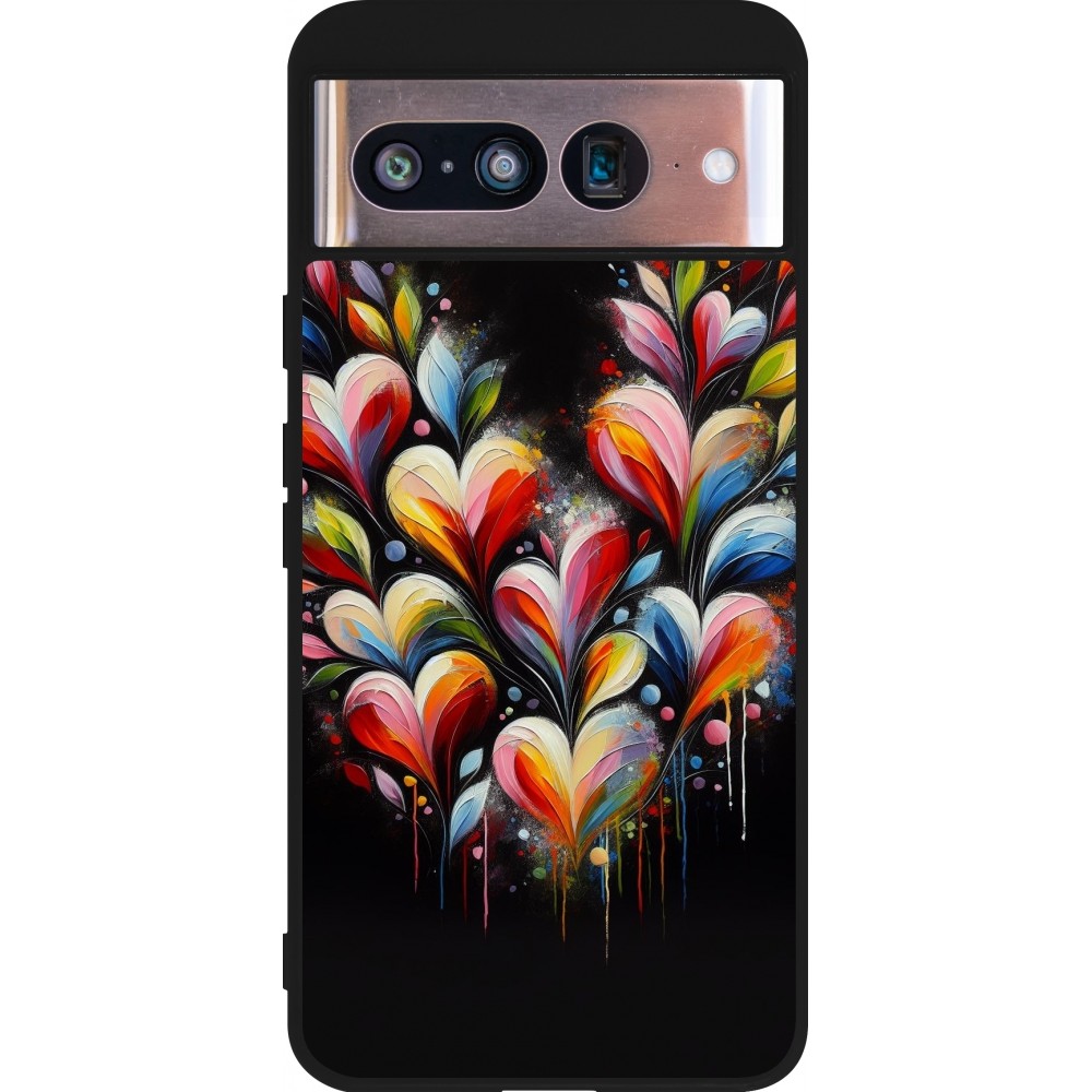 Coque Google Pixel 8 - Silicone rigide noir Valentine 2024 Coeur Noir Abstrait