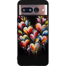 Coque Google Pixel 8 - Silicone rigide noir Valentine 2024 Coeur Noir Abstrait