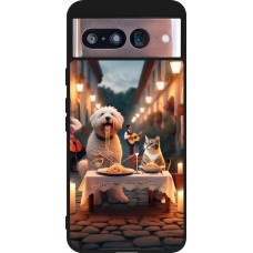 Google Pixel 8 Case Hülle - Silikon schwarz Valentin 2024 Hund & Katze Kerzenlicht