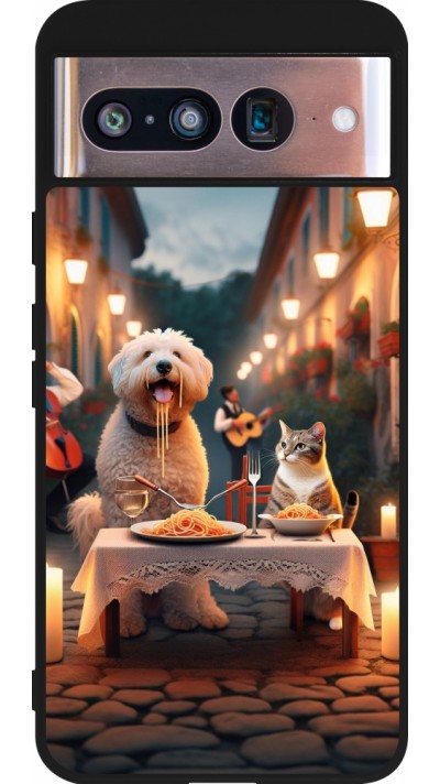 Coque Google Pixel 8 - Silicone rigide noir Valentine 2024 Dog & Cat Candlelight