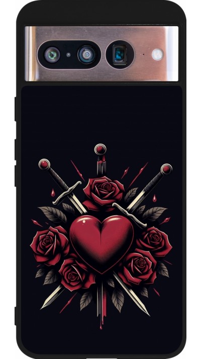 Coque Google Pixel 8 - Silicone rigide noir Valentine 2024 gothic love