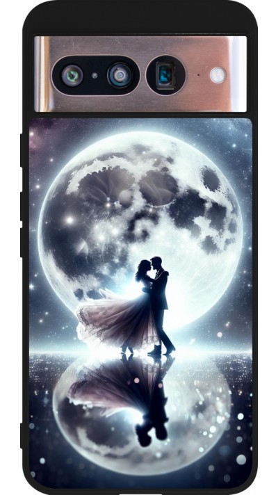 Coque Google Pixel 8 - Silicone rigide noir Valentine 2024 Love under the moon