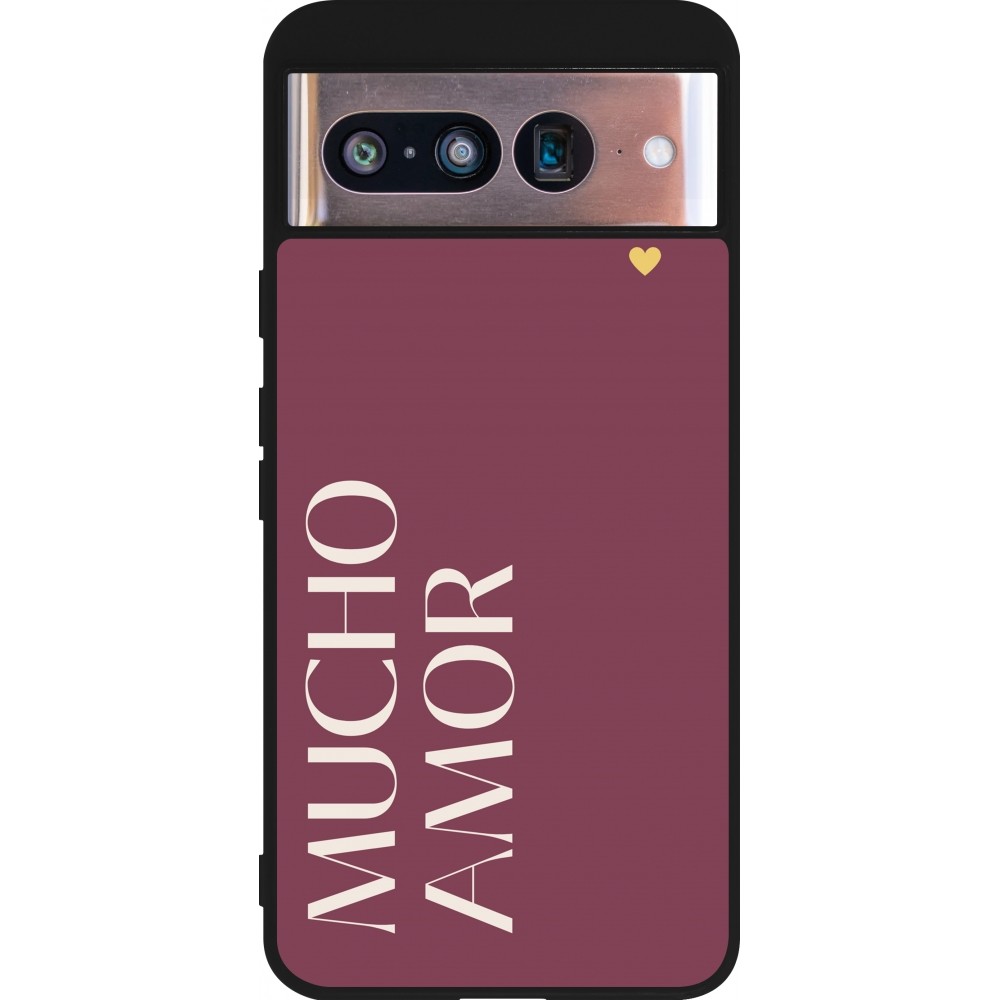 Coque Google Pixel 8 - Silicone rigide noir Valentine 2024 mucho amor rosado