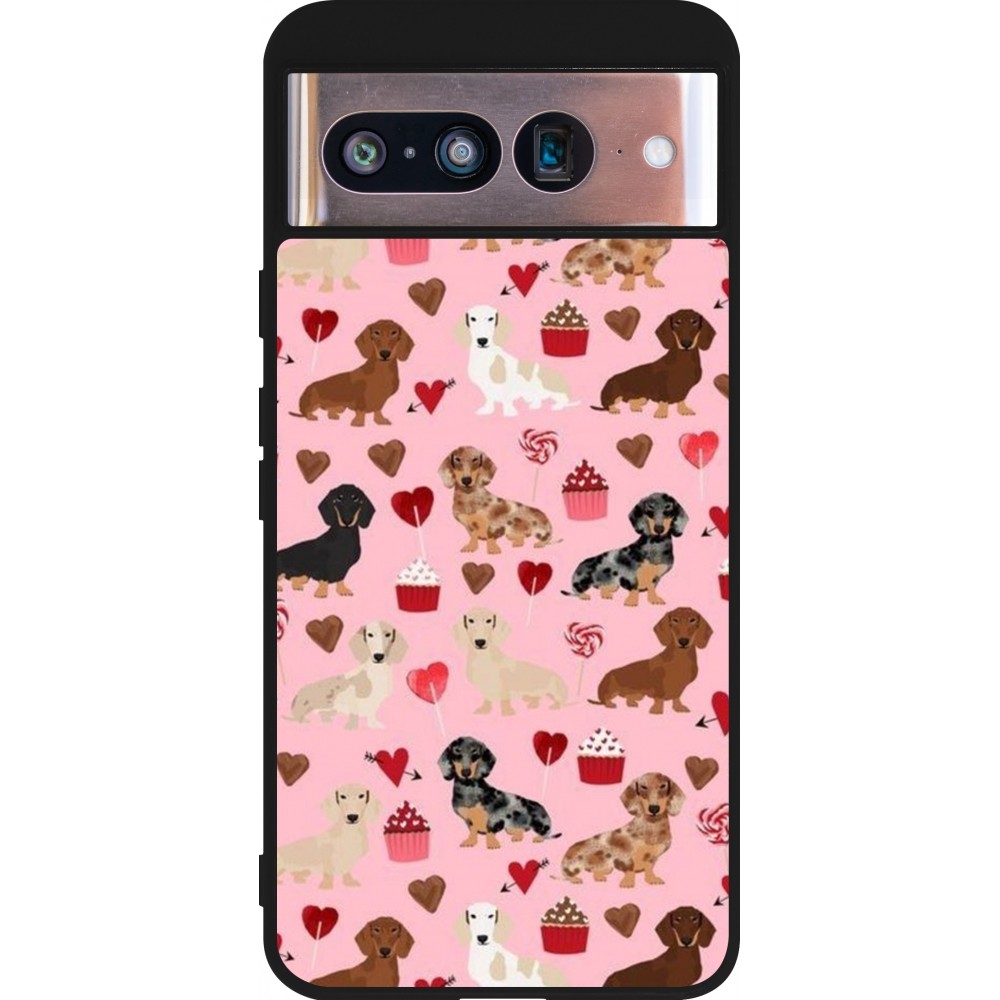 Coque Google Pixel 8 - Silicone rigide noir Valentine 2024 puppy love