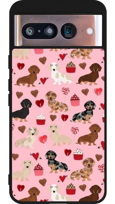 Coque Google Pixel 8 - Silicone rigide noir Valentine 2024 puppy love