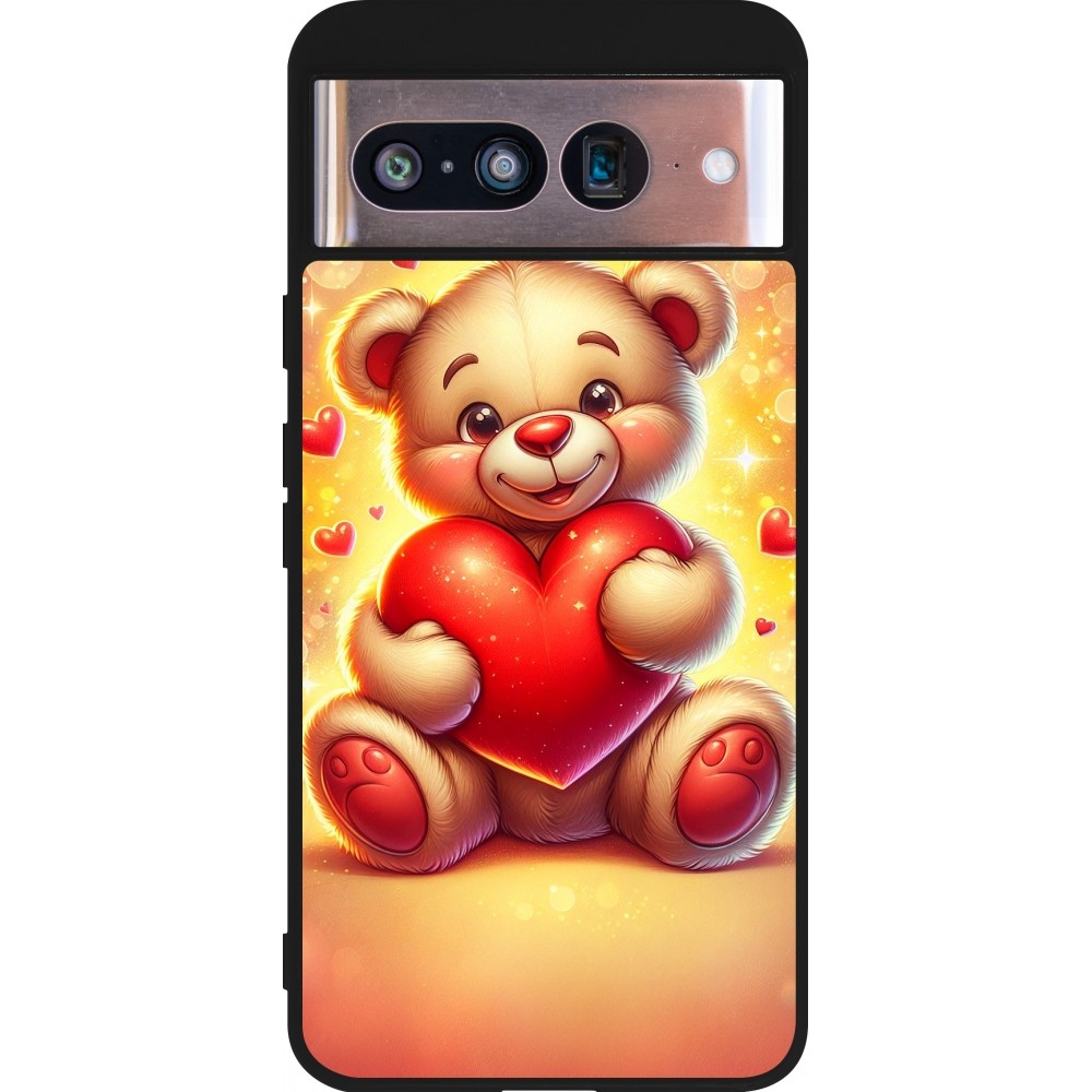 Google Pixel 8 Case Hülle - Silikon schwarz Valentin 2024 Teddy Liebe
