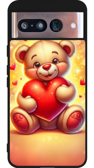 Coque Google Pixel 8 - Silicone rigide noir Valentine 2024 Teddy love