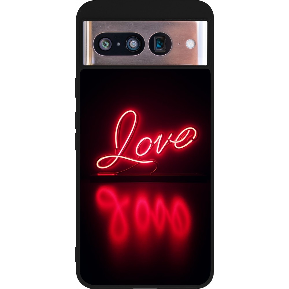 Coque Google Pixel 8 - Silicone rigide noir Valentine 2025 Neon Love