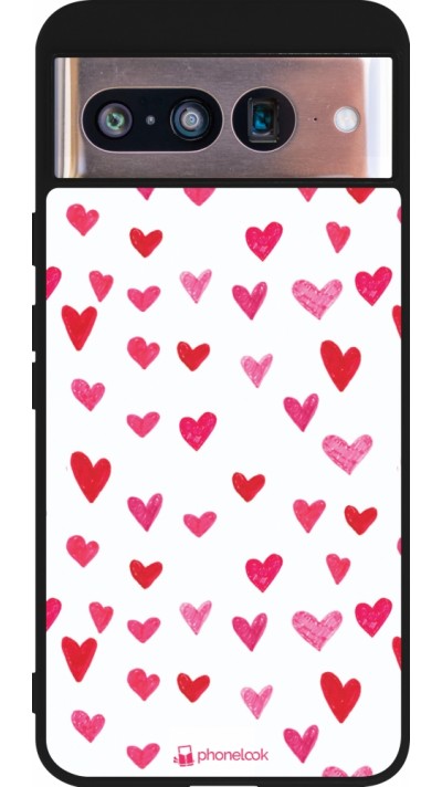 Coque Google Pixel 8 - Silicone rigide noir Valentine 2022 Many pink hearts