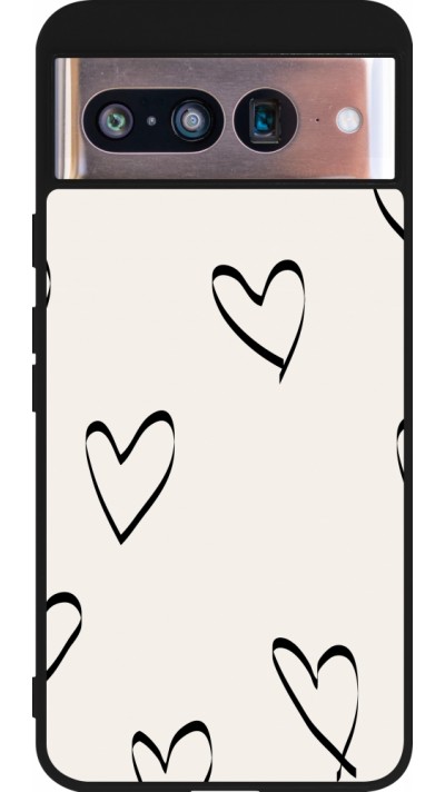 Coque Google Pixel 8 - Silicone rigide noir Valentine 2023 minimalist hearts