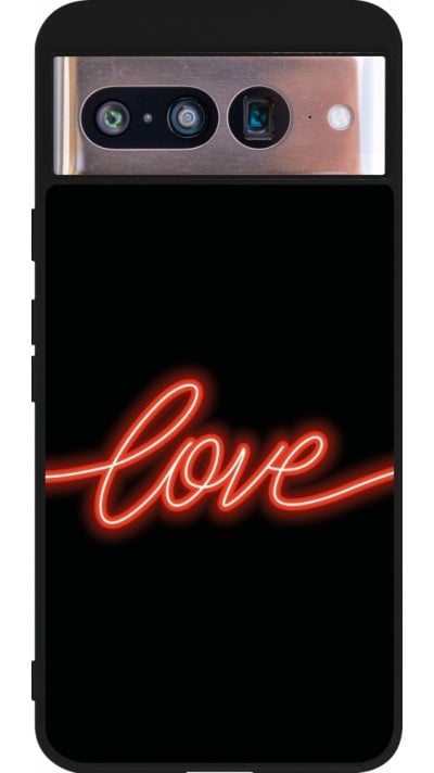 Coque Google Pixel 8 - Silicone rigide noir Valentine 2023 neon love