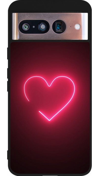 Coque Google Pixel 8 - Silicone rigide noir Valentine 2023 single neon heart