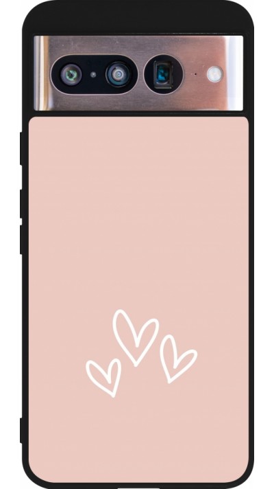 Coque Google Pixel 8 - Silicone rigide noir Valentine 2023 three minimalist hearts