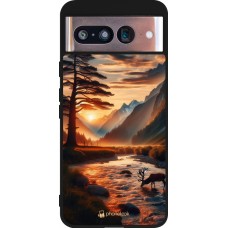 Coque Google Pixel 8 - Silicone rigide noir Valley Sunset Deer Tree