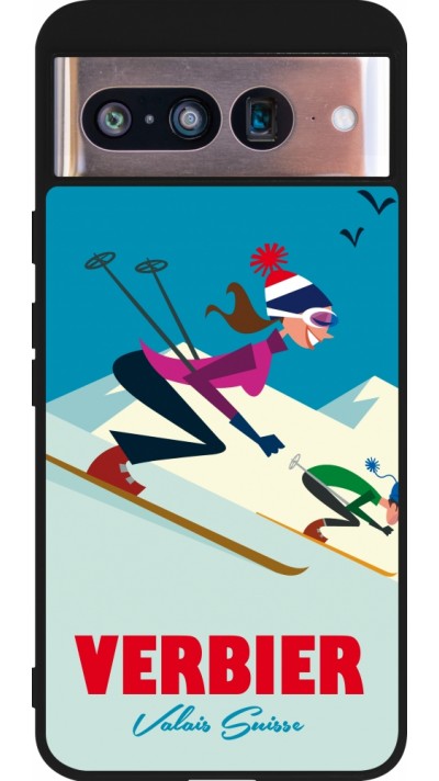 Coque Google Pixel 8 - Silicone rigide noir Verbier Ski Downhill