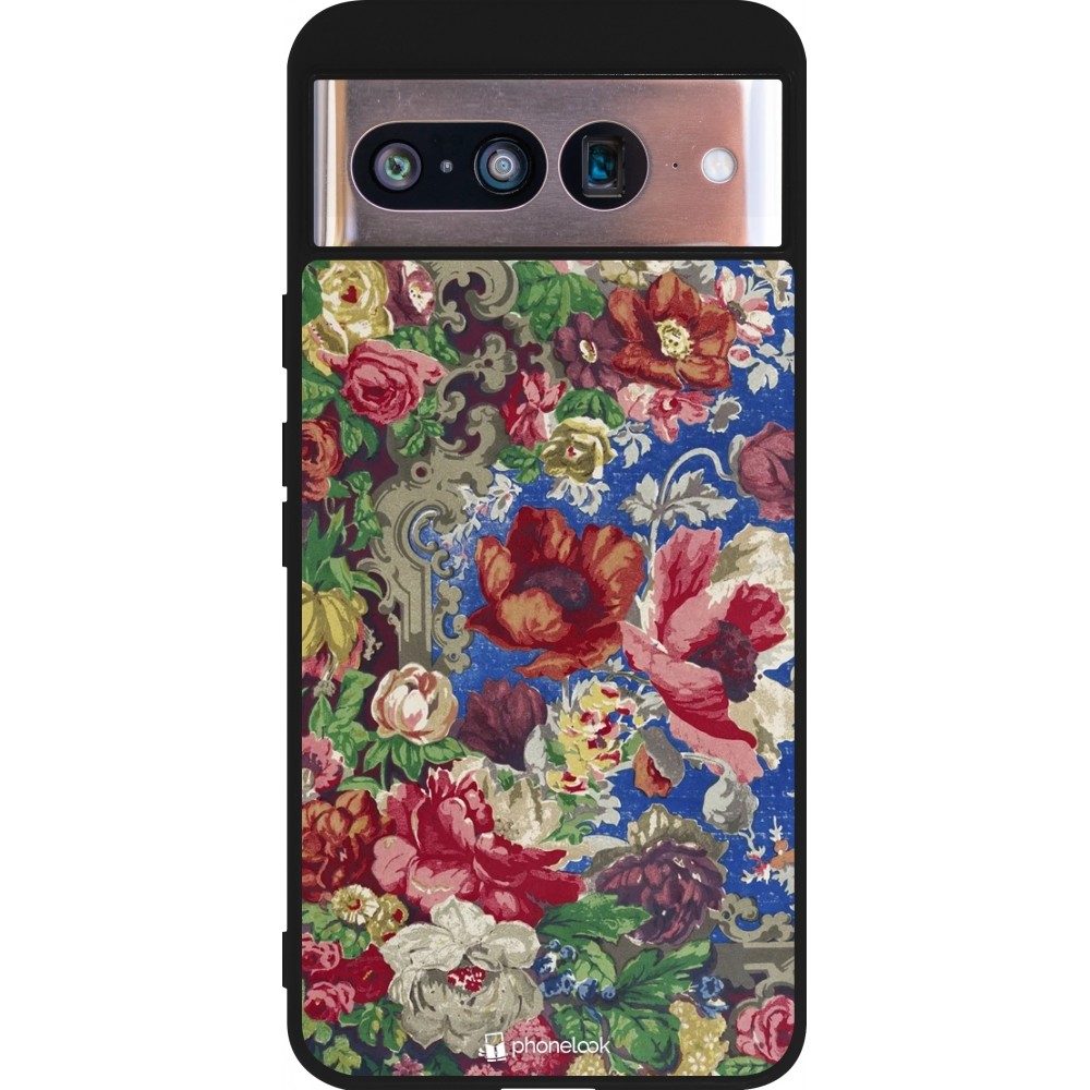 Coque Google Pixel 8 - Silicone rigide noir Vintage Art Flowers