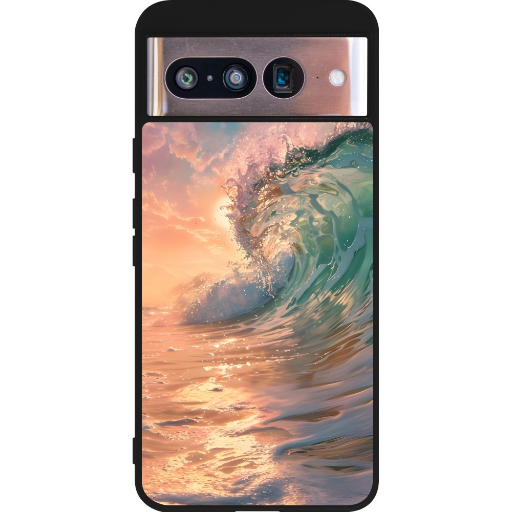 Coque Google Pixel 8 - Silicone rigide noir Wave Sunset