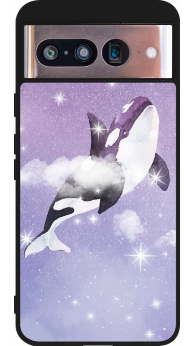 Coque Google Pixel 8 - Silicone rigide noir Whale in sparking stars