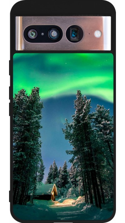 Coque Google Pixel 8 - Silicone rigide noir Winter 22 Northern Lights