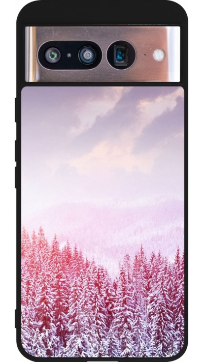 Coque Google Pixel 8 - Silicone rigide noir Winter 22 Pink Forest