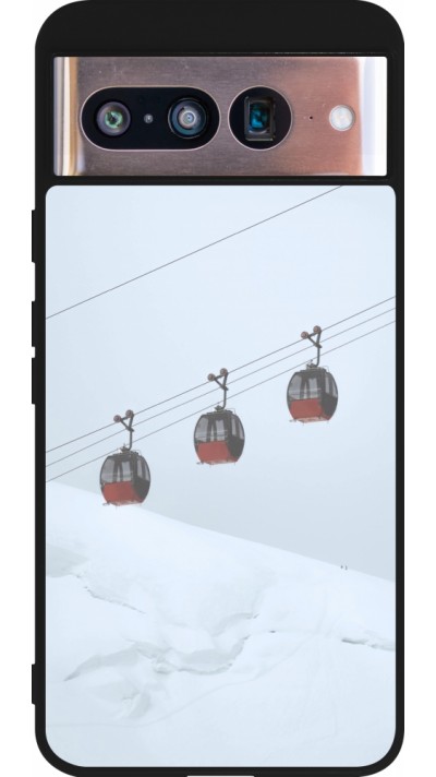 Coque Google Pixel 8 - Silicone rigide noir Winter 22 ski lift