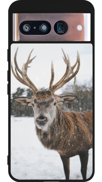 Coque Google Pixel 8 - Silicone rigide noir Winter 25 Winter reindeer