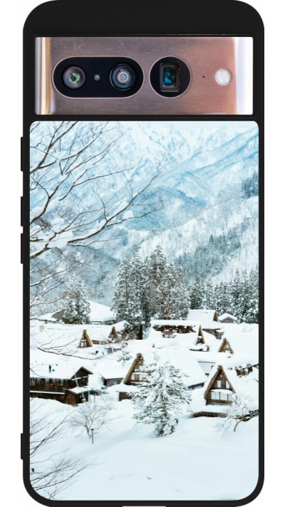 Coque Google Pixel 8 - Silicone rigide noir Winter 25 Winter snowy landscape