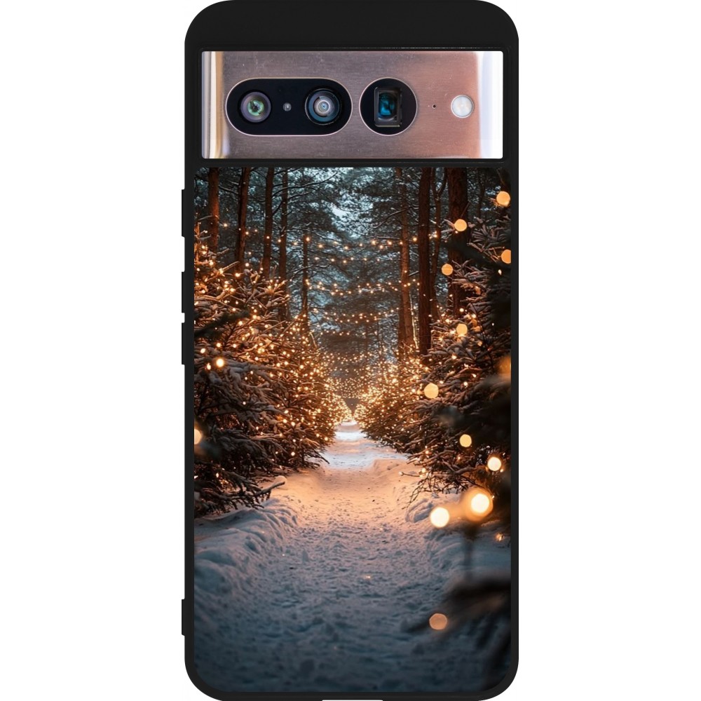Coque Google Pixel 8 - Silicone rigide noir Winter 25 Winter snowy road