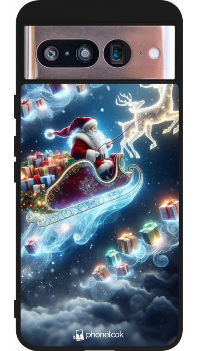Coque Google Pixel 8 - Silicone rigide noir Noël 2023 Père Noël enchanté