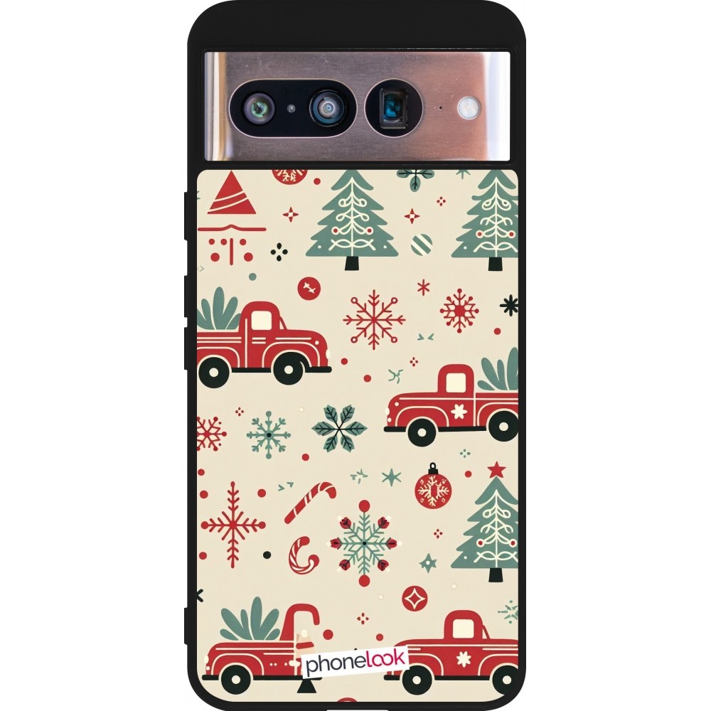 Coque Google Pixel 8 - Silicone rigide noir Noël 2024 Camion Sapin