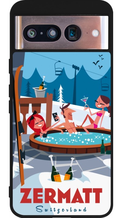 Coque Google Pixel 8 - Silicone rigide noir Zermatt Mountain Jacuzzi