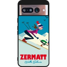 Coque Google Pixel 8 - Silicone rigide noir Zermatt Ski Downhill