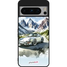 Coque Google Pixel 8 Pro - Silicone rigide noir Porsche 911 Mountain Watercolor