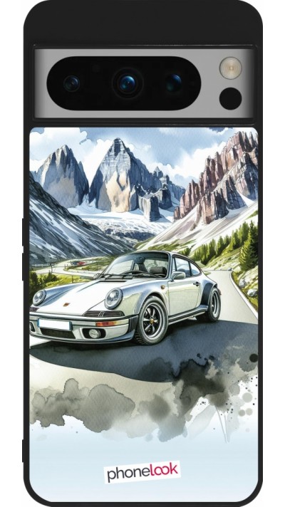 Coque Google Pixel 8 Pro - Silicone rigide noir Porsche 911 Mountain Watercolor