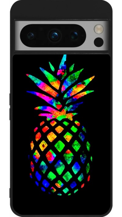 Coque Google Pixel 8 Pro - Silicone rigide noir Ananas Multi-colors