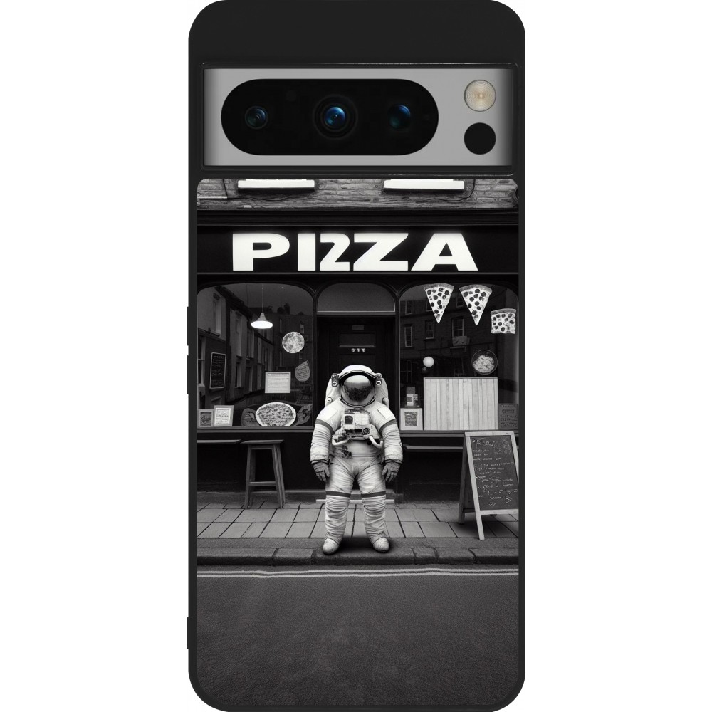 Coque Google Pixel 8 Pro - Silicone rigide noir Astronaute devant une Pizzeria