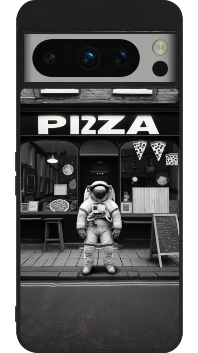 Google Pixel 8 Pro Case Hülle - Silikon schwarz Astronaut vor einer Pizzeria