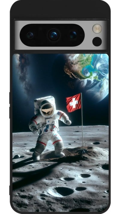 Coque Google Pixel 8 Pro - Silicone rigide noir Astro Suisse sur lune