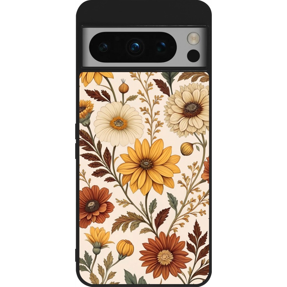 Google Pixel 8 Pro Case Hülle - Silikon schwarz Autumn 25 Flower pattern