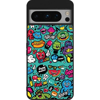 Google Pixel 8 Pro Case Hülle - Silikon schwarz Cartoons old school
