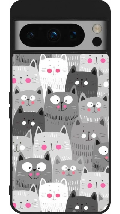 Coque Google Pixel 8 Pro - Silicone rigide noir Chats gris troupeau