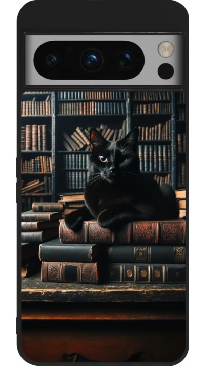 Google Pixel 8 Pro Case Hülle - Silikon schwarz Katze Bücher dunkel